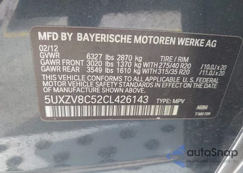 2012 BMW X5 xDrive50I from USA, damaged, VIN 5UXZV8C52CL426143